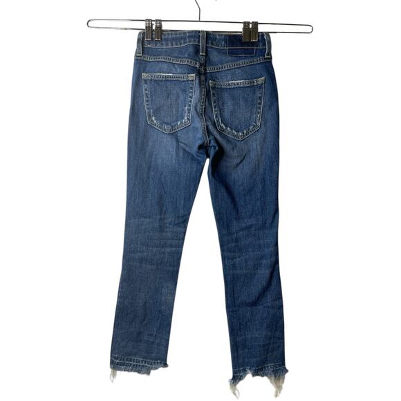 Amo Women's Babe Old School Distressed Frayed Hem Cropped Piping Jeans Size 24 - Picture 3 of 9